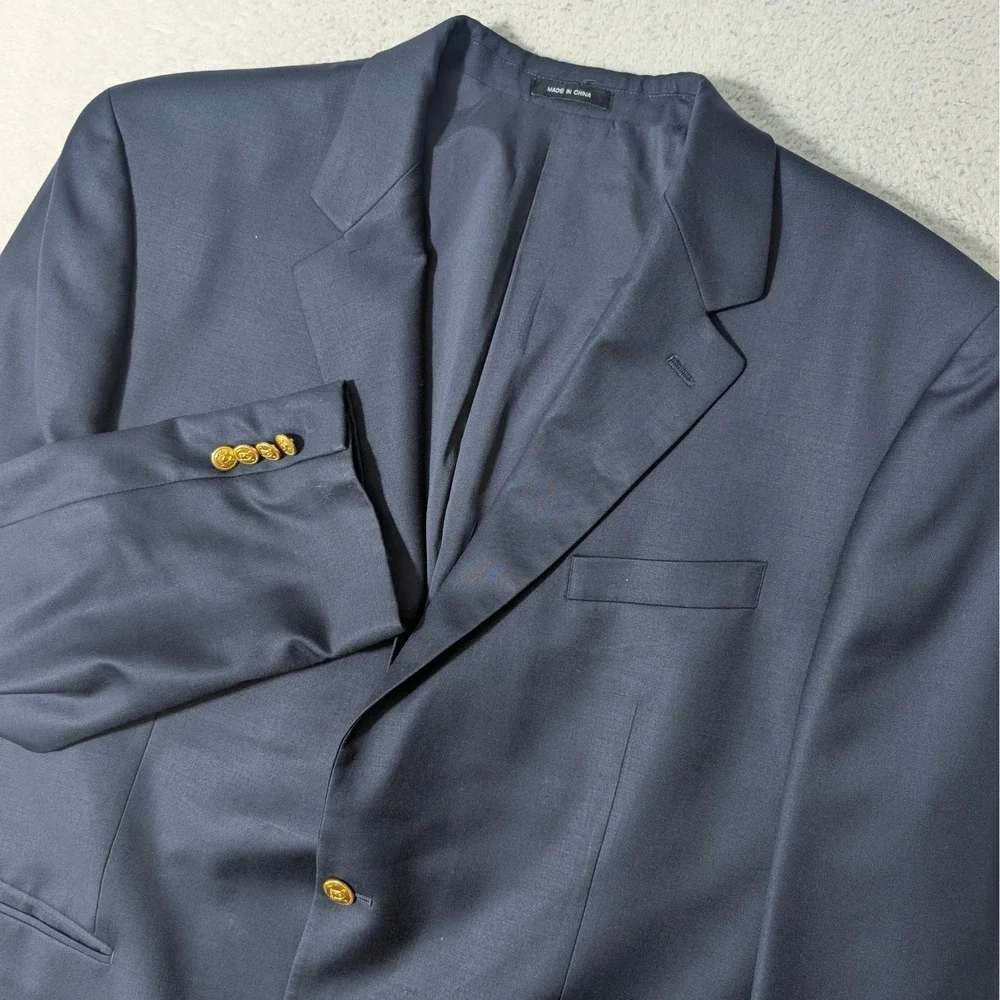 Lauren Ralph Lauren Blazer Mens 46L Navy Blue 100% Wool Gold Button Coat